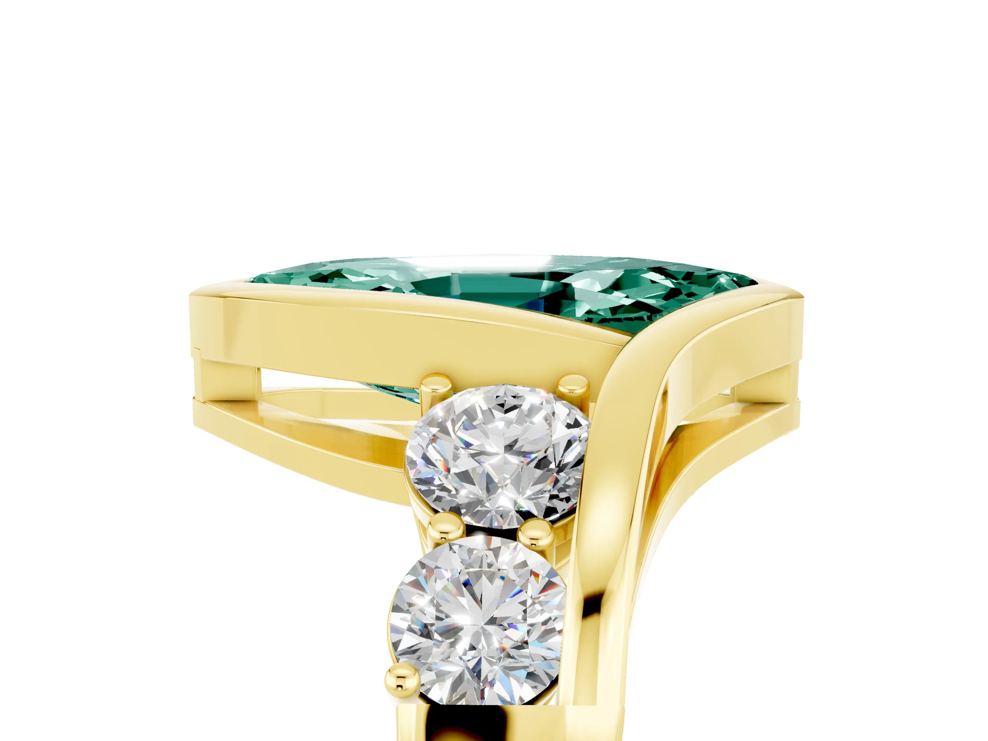 Yellow gold Bezel Set Marquise Cut Diamond Split Shank Ring_5