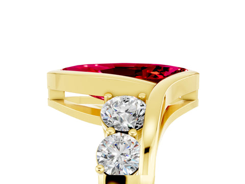 Yellow gold Bezel Set Marquise Cut Diamond Split Shank Ring_5
