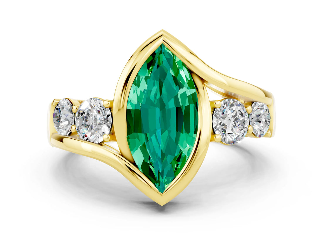 Yellow gold Bezel Set Marquise Cut Diamond Split Shank Ring