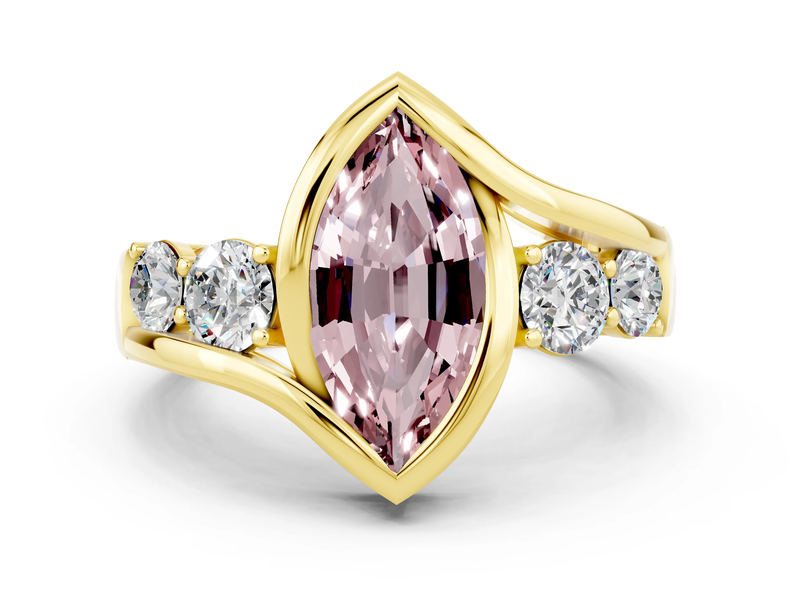 Yellow gold Bezel Set Marquise Cut Diamond Split Shank Ring