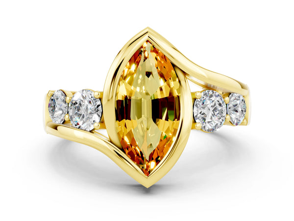 Yellow gold Bezel Set Marquise Cut Citrine Bypass Ring with Round  Accents