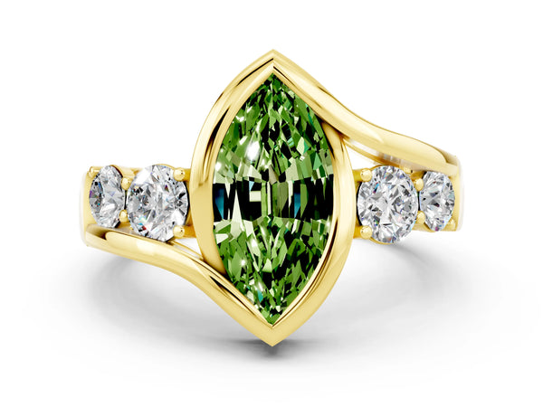 Yellow gold Bezel Set Marquise Cut Peridot Bypass Ring with Round  Accents