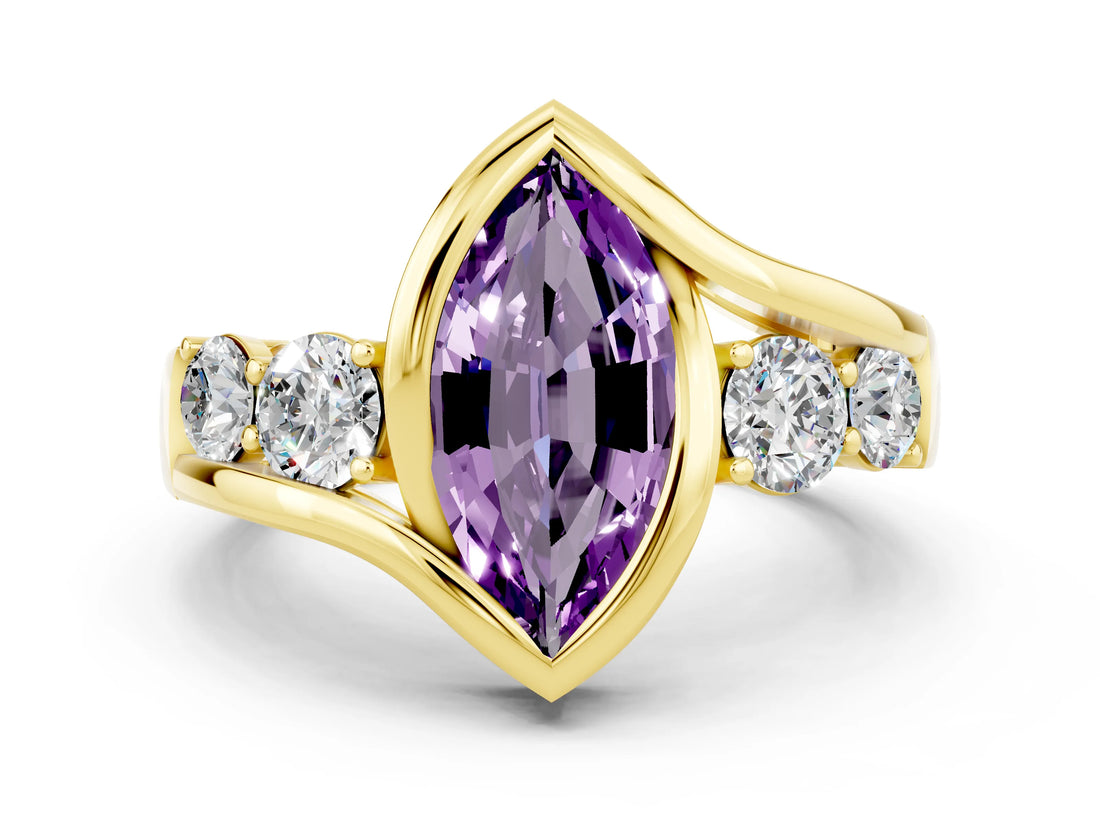 Yellow gold Bezel Set Marquise Cut Diamond Split Shank Ring