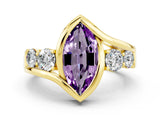 Yellow gold Bezel Set Marquise Cut Diamond Split Shank Ring