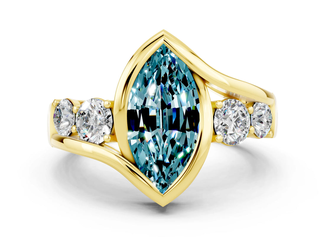 Yellow gold Bezel Set Marquise Cut Diamond Split Shank Ring
