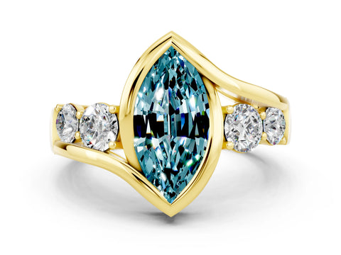 Yellow gold Bezel Set Marquise Cut Diamond Split Shank Ring