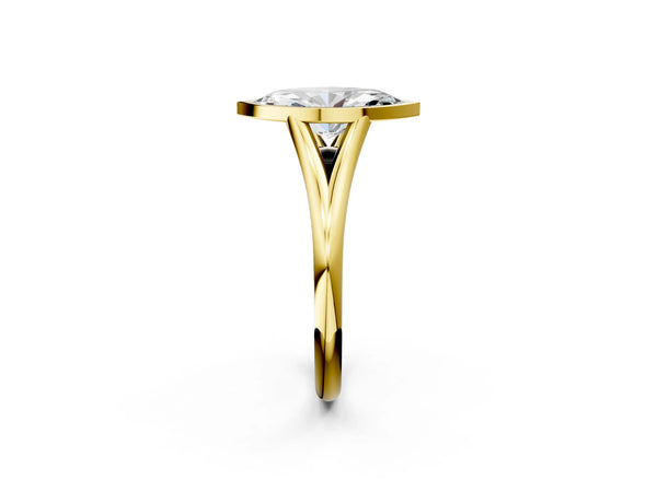 Yellow Gold Marquise Bezel Solitaire Engagement Ring Setting with V Split Shank
