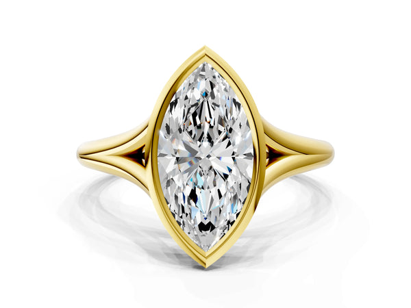 Yellow Gold Marquise Bezel Solitaire Engagement Ring Setting with V Split Shank