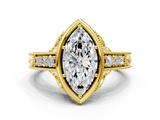 Yellow gold Bezel Set Marquise Diamond Milgrain Pave Engagement Ring_37