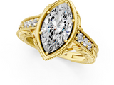 Yellow gold Bezel Set Marquise Diamond Milgrain Pave Engagement Ring_38