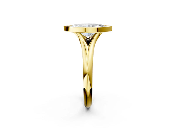 Yellow gold Bezel Set Marquise Solitaire Diamond Ring with Smooth Band