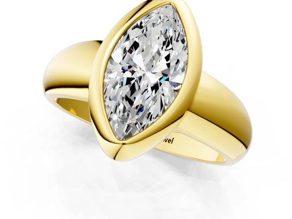 Yellow gold Bezel Set Marquise Solitaire Ring with Wide Band