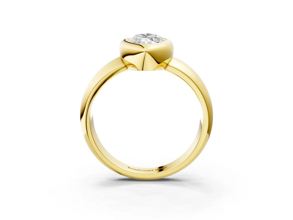 Yellow gold Bezel Set Marquise Solitaire Ring with Wide Band