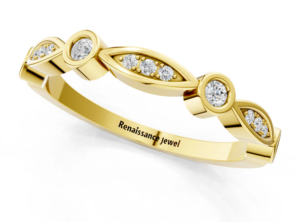 Yellow gold Bezel Set Marquise and Round Diamond Contour Band