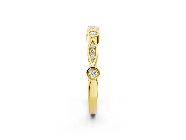 Yellow gold Bezel Set Marquise and Round Diamond Contour Band