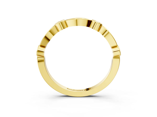 Yellow gold Bezel Set Marquise and Round Diamond Contour Band