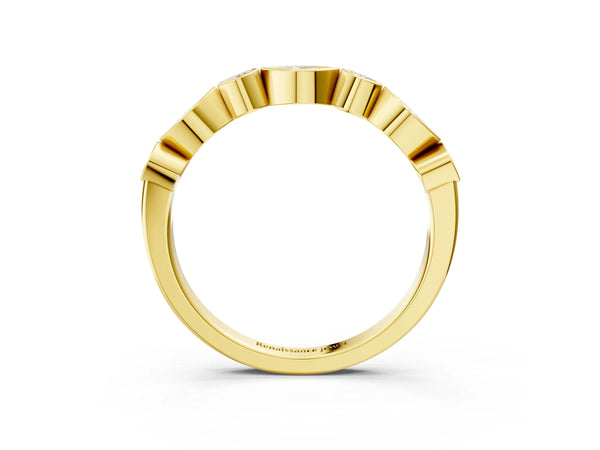 Yellow gold Bezel Set Marquise and Round Diamond Stackable Band