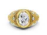 Yellow gold Bezel Set Oval Cut Diamond Milgrain Band Ring_13