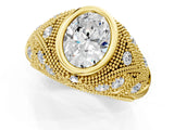 Yellow gold Bezel Set Oval Cut Diamond Milgrain Band Ring_14