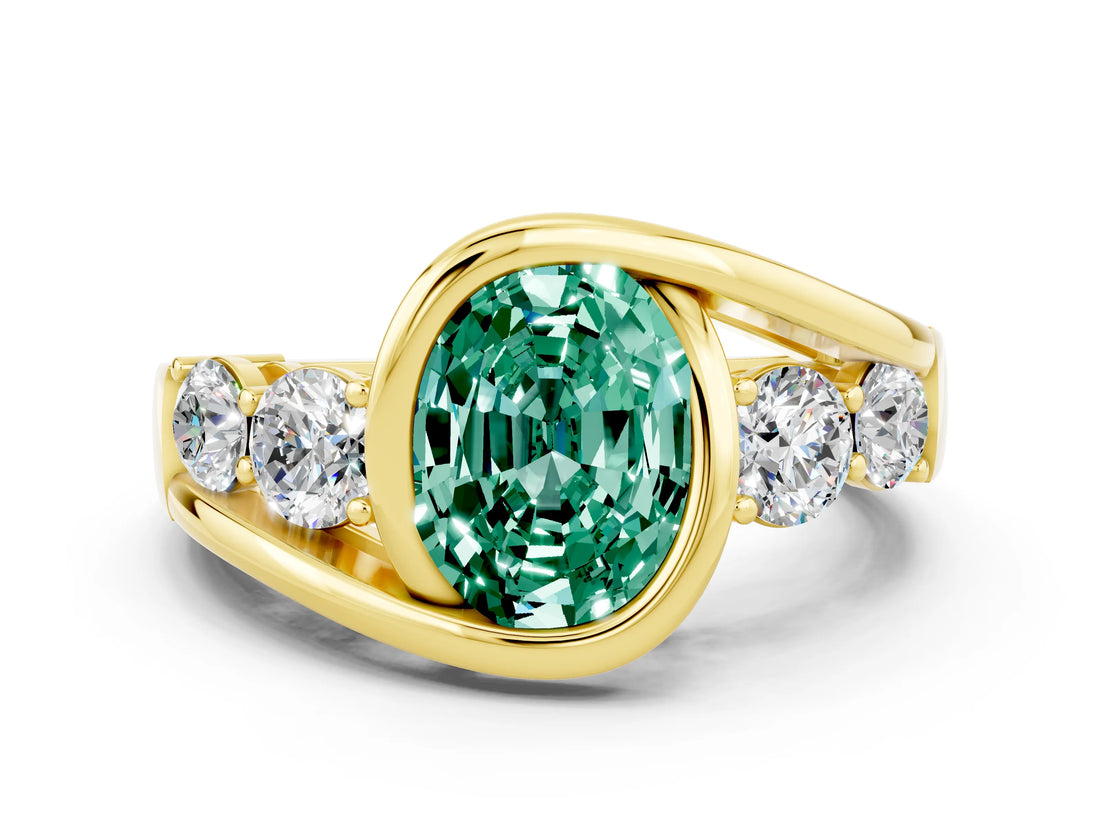 Yellow gold Bezel Set Oval Cut Diamond Split Shank Ring