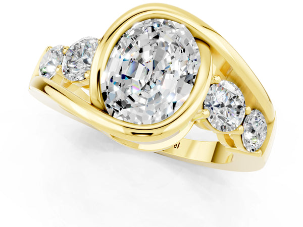 Yellow gold Bezel Set Oval Cut Moissanite Bypass Ring with Round  Accents