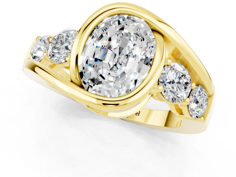 Yellow gold Bezel Set Oval Cut Diamond Split Shank Ring_1