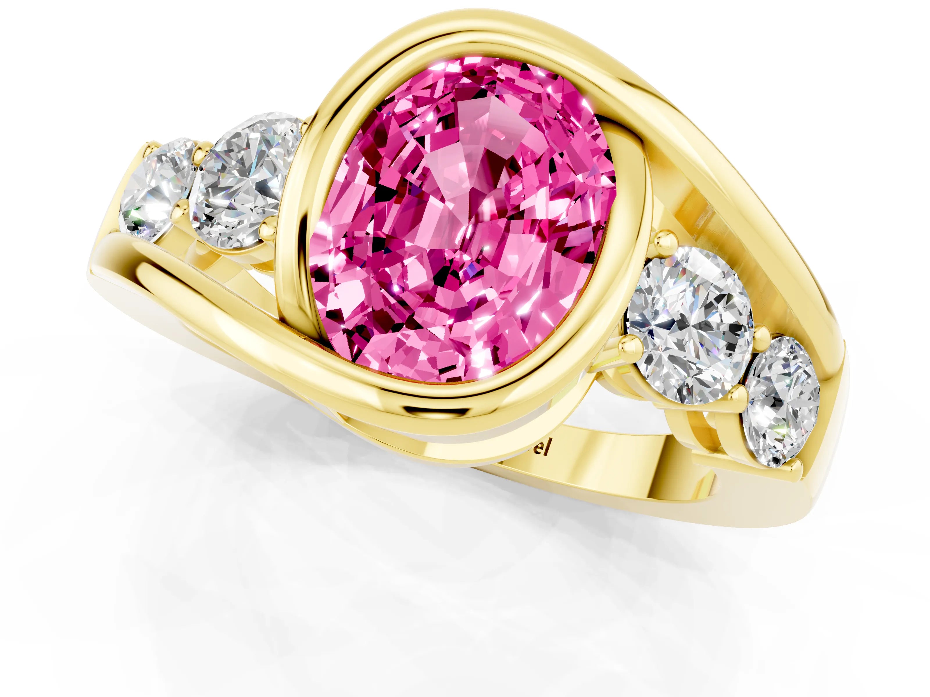 Yellow gold Bezel Set Oval Cut Diamond Split Shank Ring_1