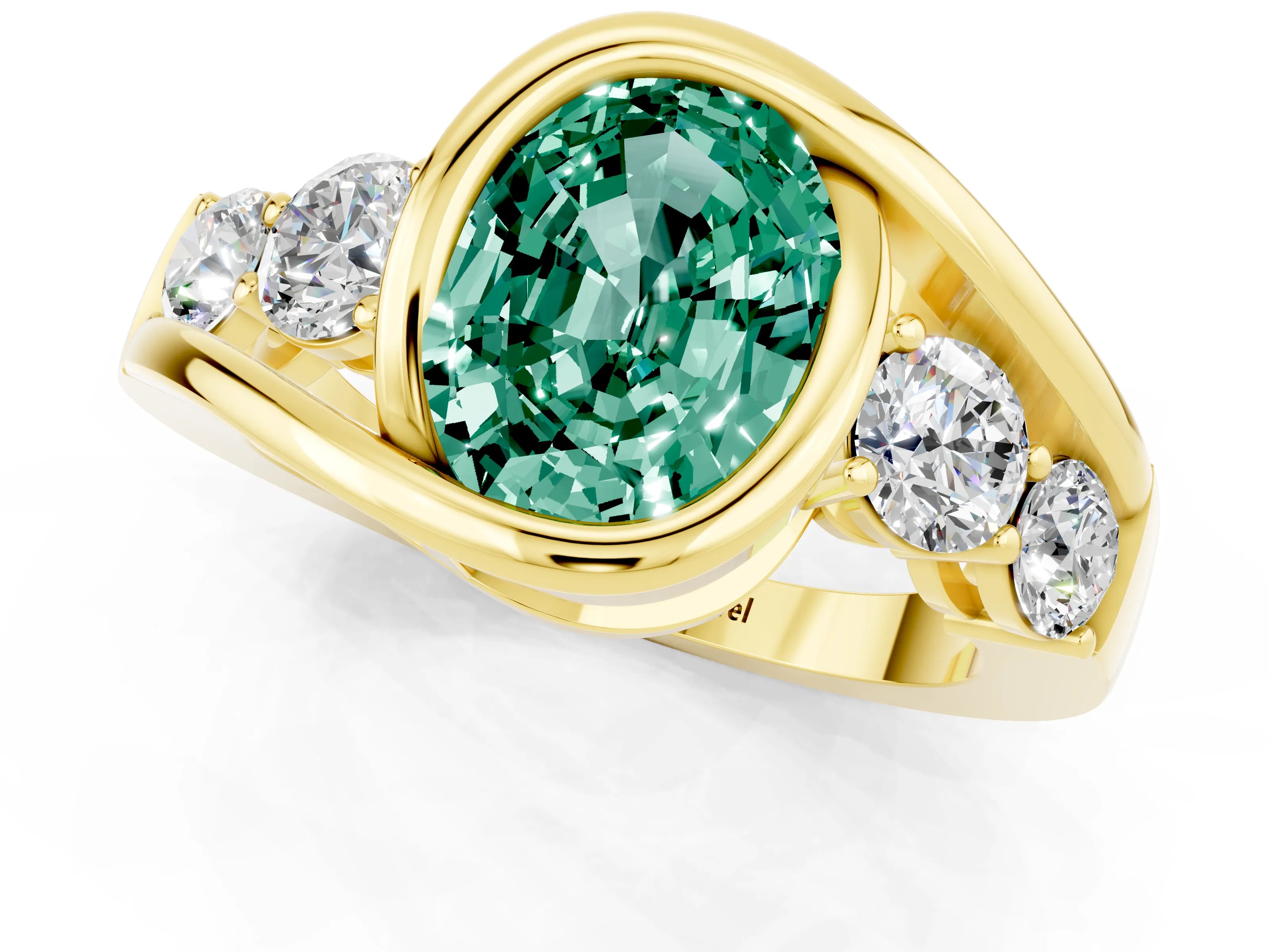 Yellow gold Bezel Set Oval Cut Diamond Split Shank Ring_1