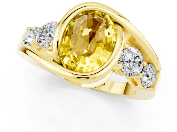 Yellow gold Bezel Set Oval Cut Yellow Sapphire Bypass Ring with Round  Accents