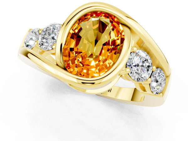 Yellow gold Bezel Set Oval Cut Citrine Bypass Ring with Round  Accents