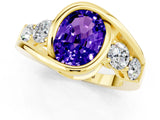 Yellow gold Bezel Set Oval Cut Diamond Split Shank Ring_1