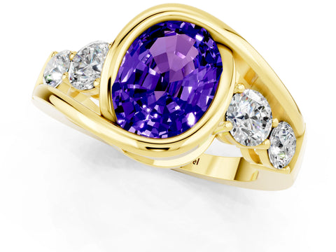 Yellow gold Bezel Set Oval Cut Diamond Split Shank Ring_1