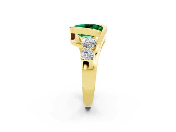 Yellow gold Bezel Set Oval Cut Emerald Bypass Ring with Round  Accents