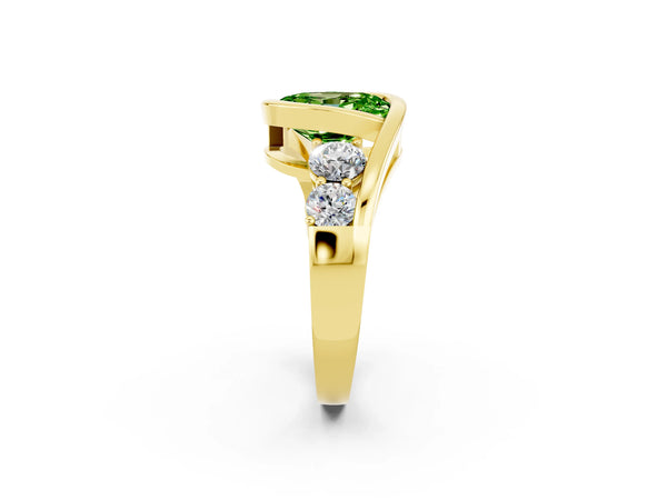Yellow gold Bezel Set Oval Cut Peridot Bypass Ring with Round  Accents