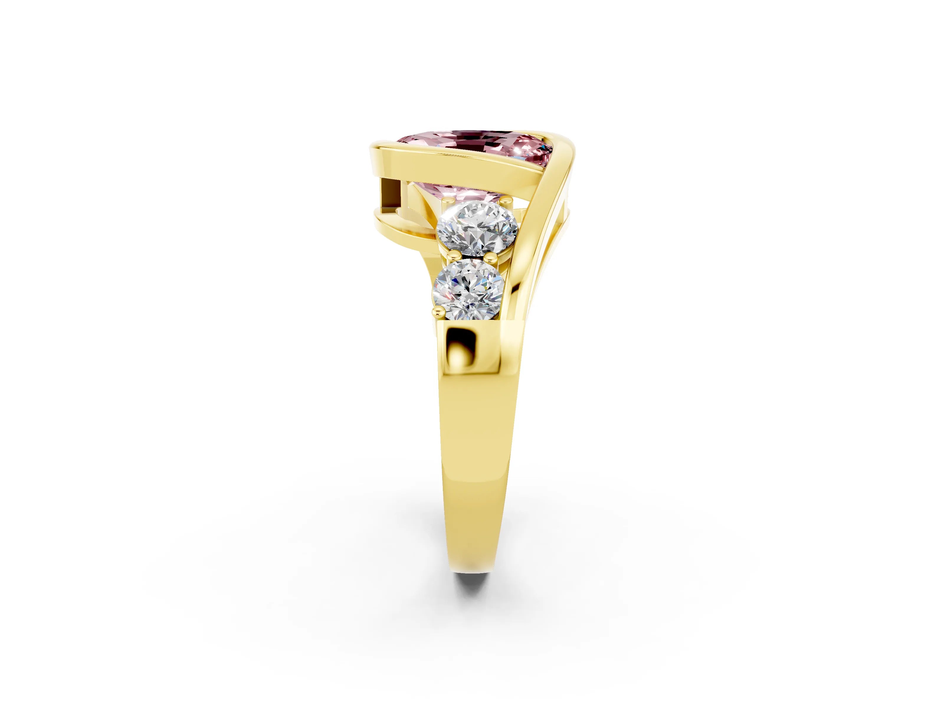 Yellow gold Bezel Set Oval Cut Diamond Split Shank Ring_2