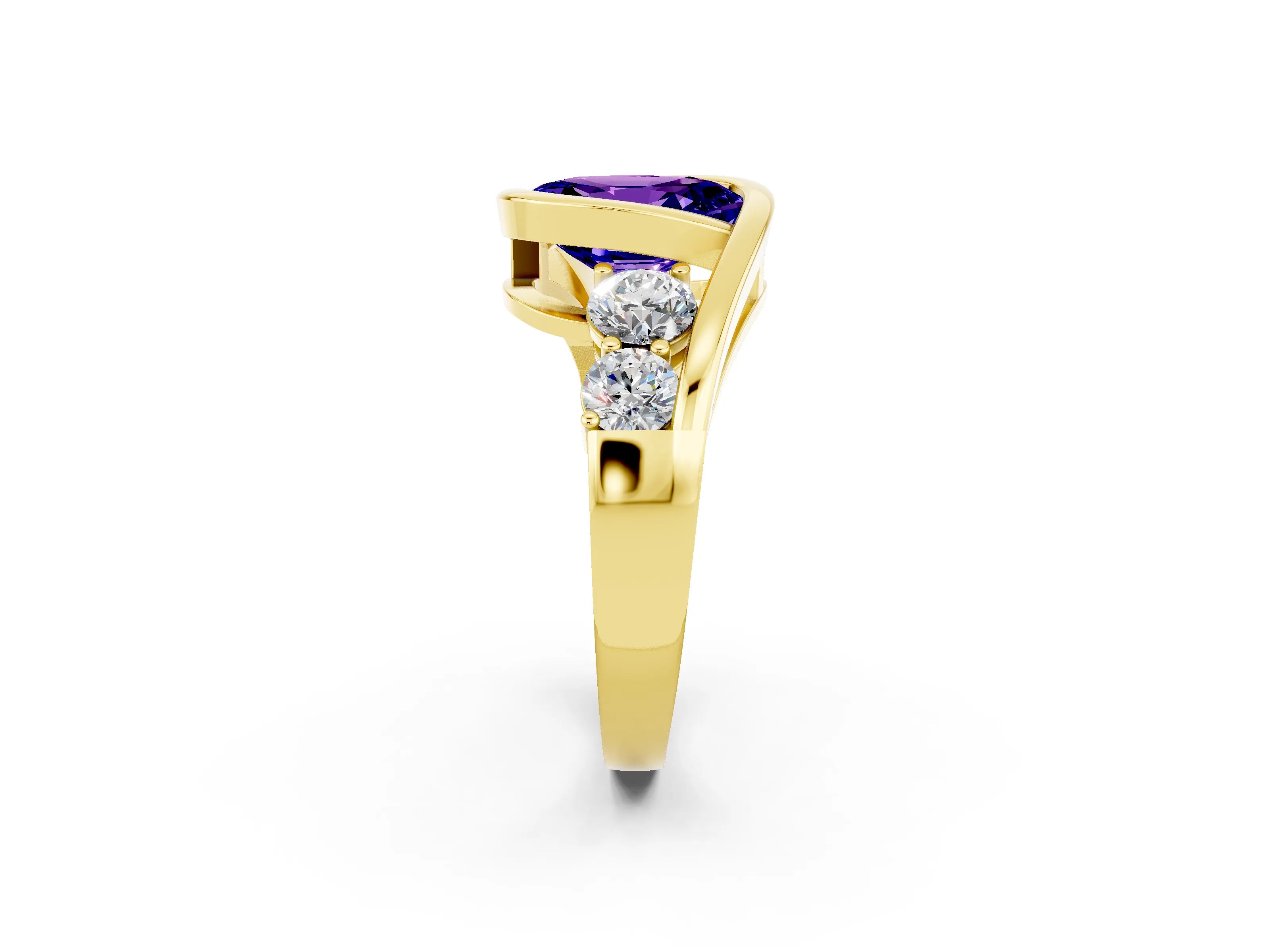 Yellow gold Bezel Set Oval Cut Diamond Split Shank Ring_2