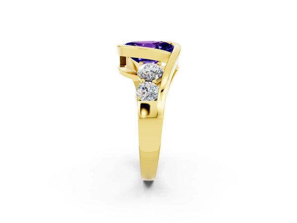 Yellow gold Bezel Set Oval Cut Tanzanite Bypass Ring with Round  Accents