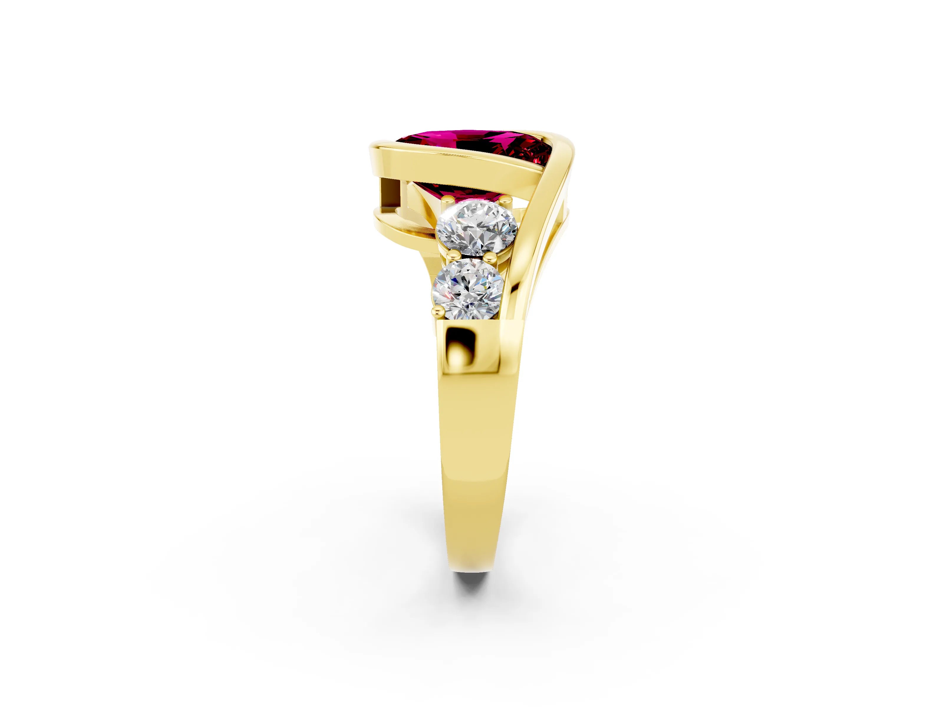 Yellow gold Bezel Set Oval Cut Diamond Split Shank Ring_2