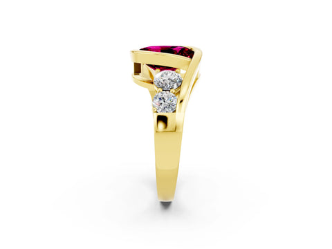 Yellow gold Bezel Set Oval Cut Diamond Split Shank Ring_2