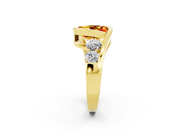 Yellow gold Bezel Set Oval Cut Citrine Bypass Ring with Round  Accents