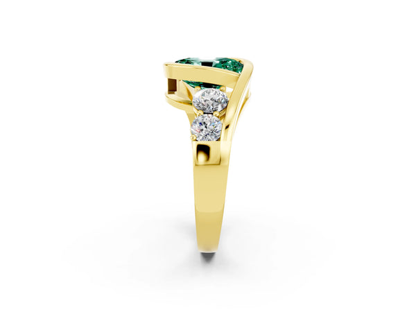 Yellow gold Bezel Set Oval Cut Green Sapphire Bypass Ring with Round  Accents