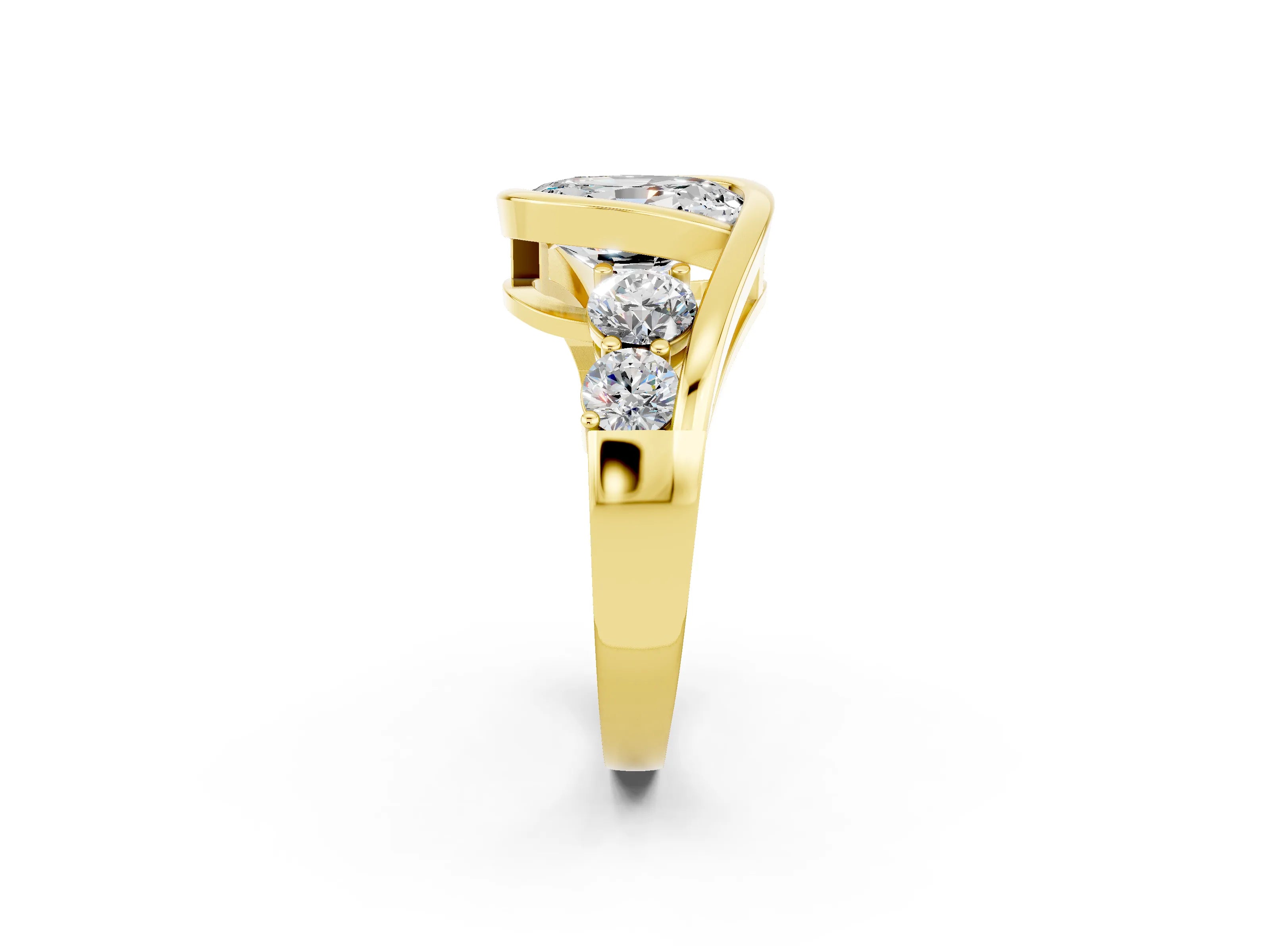 Yellow gold Bezel Set Oval Cut Diamond Split Shank Ring_2