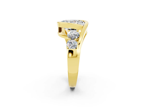 Yellow gold Bezel Set Oval Cut Moissanite Bypass Ring with Round  Accents