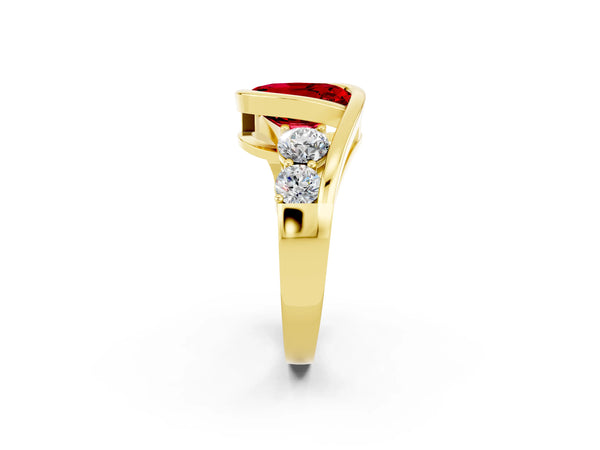 Yellow gold Bezel Set Oval Cut Ruby Bypass Ring with Round  Accents