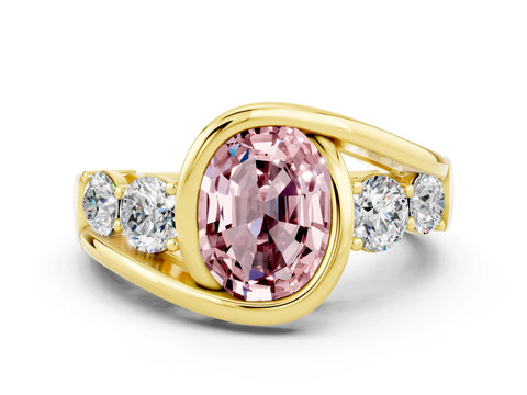 Yellow gold Bezel Set Oval Cut Diamond Split Shank Ring