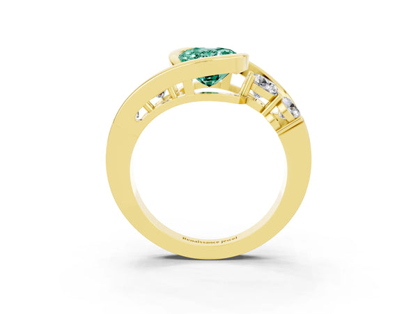 Yellow gold Bezel Set Oval Cut Green Sapphire Bypass Ring with Round  Accents