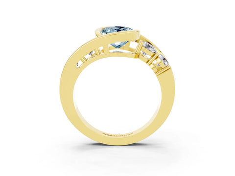 Yellow gold Bezel Set Oval Cut Diamond Split Shank Ring_3