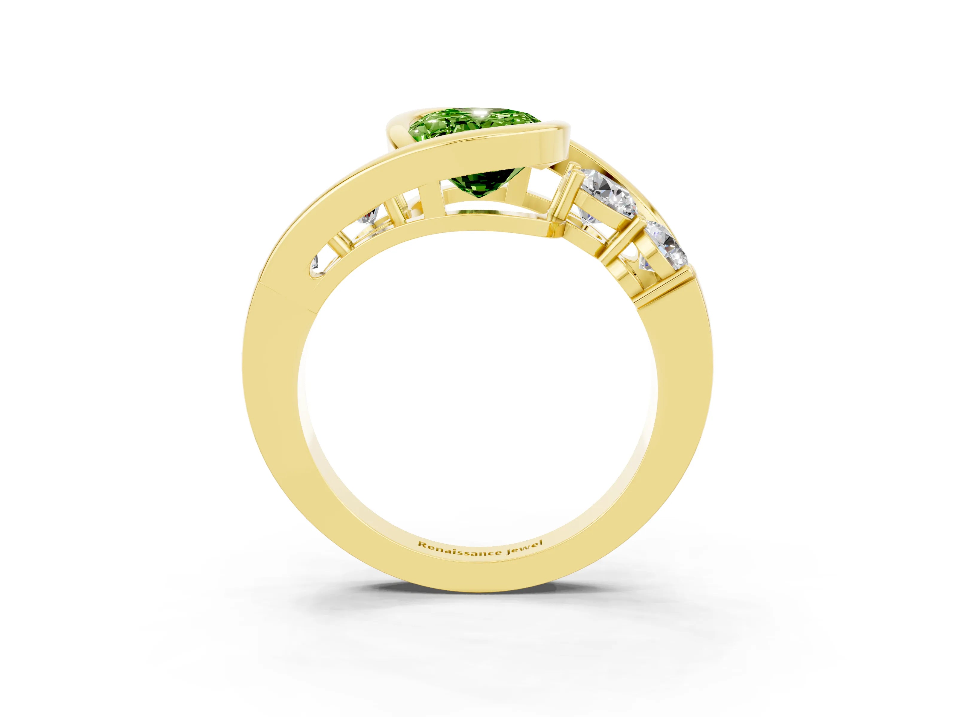 Yellow gold Bezel Set Oval Cut Diamond Split Shank Ring_3