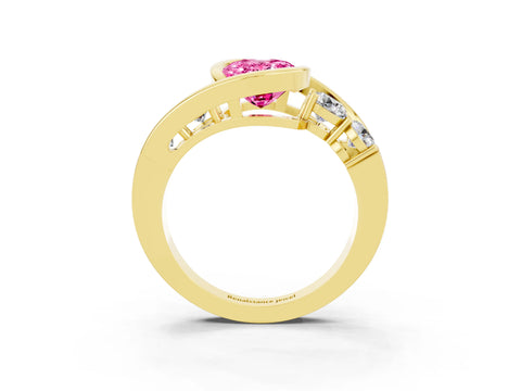 Yellow gold Bezel Set Oval Cut Diamond Split Shank Ring_3
