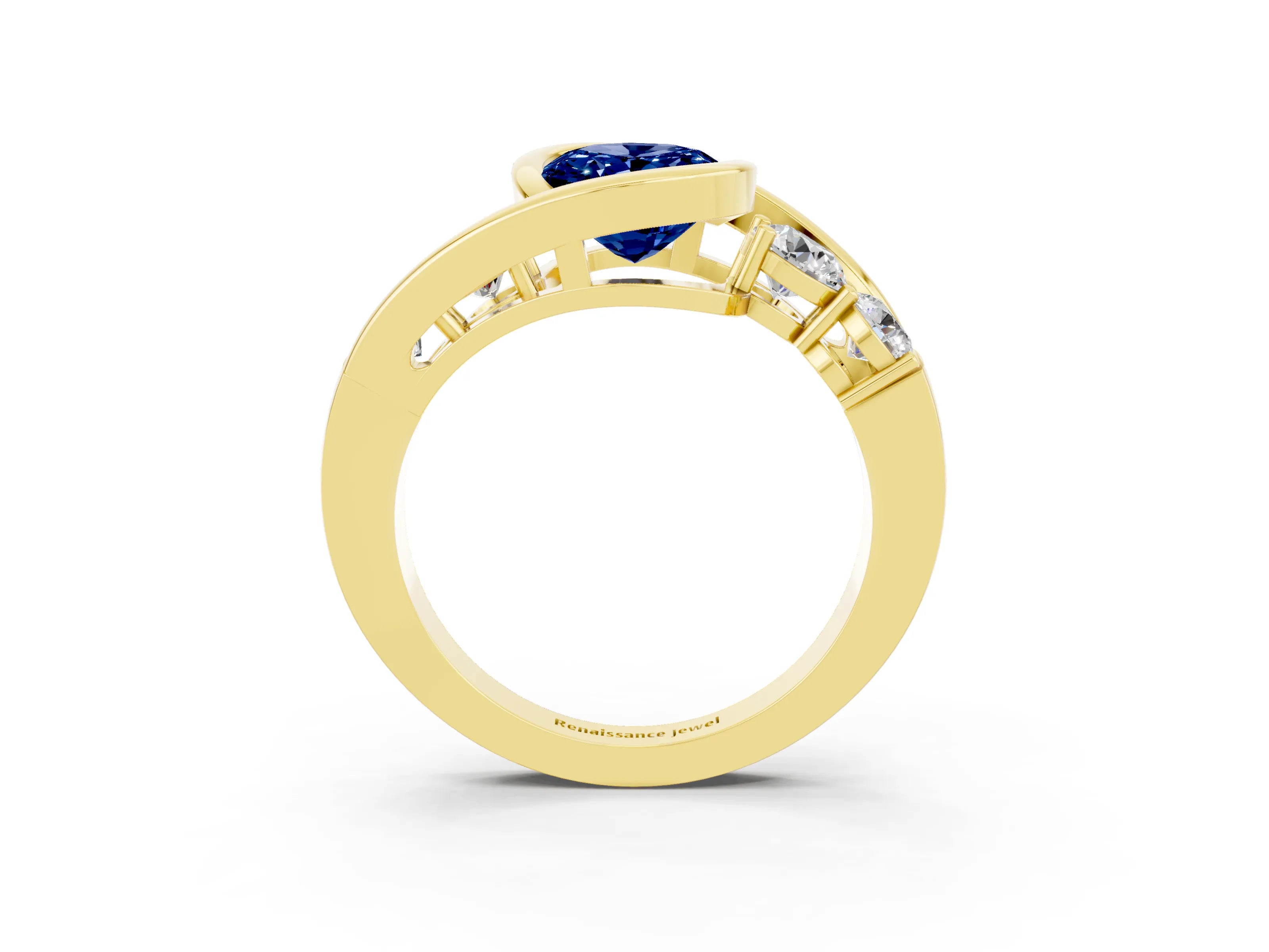 Yellow gold Bezel Set Oval Cut Diamond Split Shank Ring_3